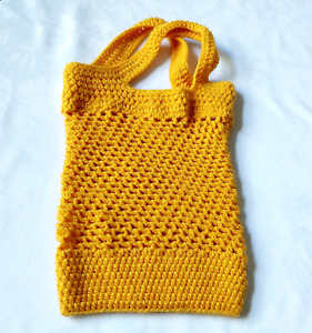 Hand Crocheted Yellow Tote Knit Bag Beach Bag Yoga Bag 20" X 9.5" GUC # CL
