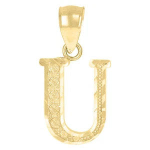 10k Yellow Gold Unisex Initial "U" Alphabet Diamond Cut Pendant Pure 0.9g Charm - Picture 1 of 1