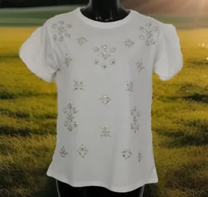 T-Shirt Creme mit Paillettenverzierung - Bild 1 von 12