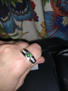 Manly 0.90 Carats of ALL Natural Chrome Diopside, Zircon Ring in Plat/SS,Size 12 - Picture 1 of 8