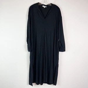 Willow Black V-neck Linen Blend Long Sleeved Shirt Dress Size L - Picture 1 of 4