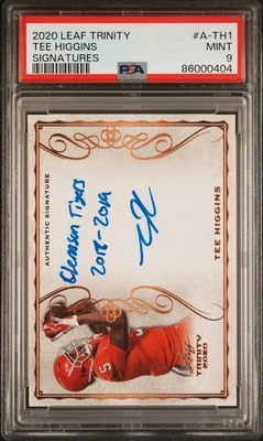 2020 Leaf Trinity Signatures Tee Higgins #A-TH1 PSA 9 POP 1 - Image 1 of 2