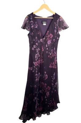 VTG Positive Attitude chiffon floral whimsigoth asymmetrical dress 90s sz 16 - Image 1 of 4