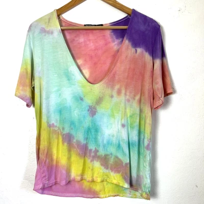 Nastygal Top T 恤 M/L 领低 V 领女式上衣波西米亚休闲 — 第 1/4 张图片