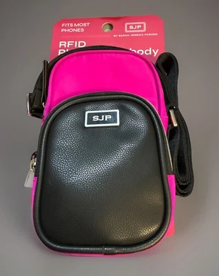 Sarah Jessica Parker Crossbody Phone Bag Candy Pink/Black 28” Strap - Image 1 of 2