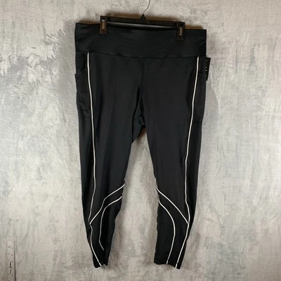 Leggings Ideology Mujer 2X 7/8 Largo Tiro Alto Negro Blanco Bolsillos Rendimiento Foto 1 de 4