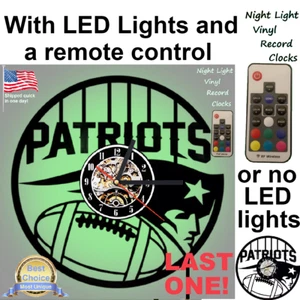 Patriots vinyl record clock wall decor w/wo LED back light football Jersey art - Picture 1 of 8