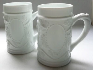 Vintage Milk Glass Mug - Medallion Grapes Grapevine - 12 oz - Pair - Picture 1 of 5