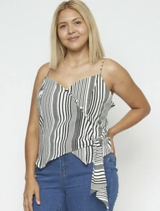 SEXY White BLACK STRIPES Tank Top SIZE 3XL Womens Plus SPAGHETTI STRAPS Wrap 3X - Picture 1 of 4