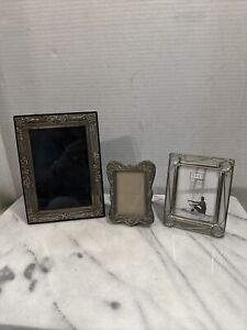 Lot of Vintage Picture Photo Frames 2-Silver Plated 1 Beaded Glass Lead Frame