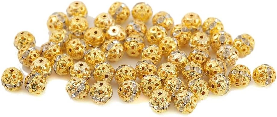 COIRIS 30 PIEZAS CUENTAS DE DIAMANTES DE IMITACIÓN DE CRISTAL BLANCO CHAPADO EN ORO DE 10 MM PARA HACER JOYAS Foto 1 de 4