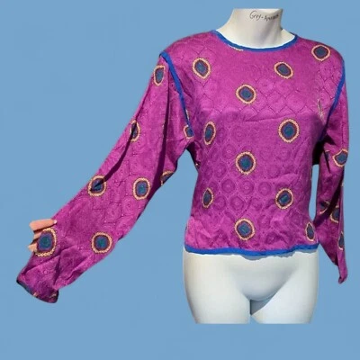 JOHN YANG for JACK MULQUEEN vtg silk 70s bohemian hippie indian blouse top S 4C - Image 1 of 4