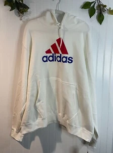 Adidas Mens 2XL Two-Tone Hooded Sweatshirt White With Red & Blue Logo - Picture 1 of 14