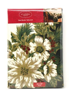 St Nicholas Square Christmas Noel Border 60x118 Oblong Tablecloth NWT Kohls - Picture 1 of 6