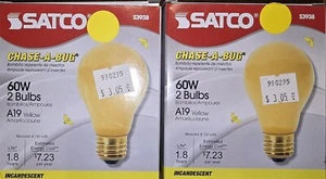 Two 2-bulb packs (4 Total) of Satco 60W Yellow Bug Lights “Chase-A-Bug” S3938 - Picture 1 of 6