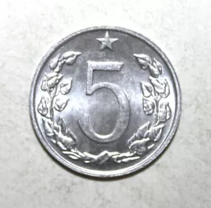 S3 -Czechoslovakia 5 Haleru 1975 Brilliant Uncirculated Aluminum Coin Czech Lion - Picture 1 of 2