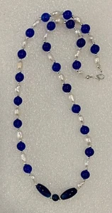 22” Baroque Freshwater Pearl, Royal Blue Chalcedony And Deep Blue Agate Necklace - Picture 1 of 3