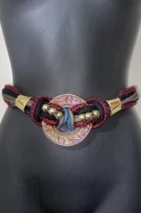 Leather Shop Belt-Beads-Rope-Large Buckle Center 1980's Vintage M/L -New NO Tags - Picture 1 of 7