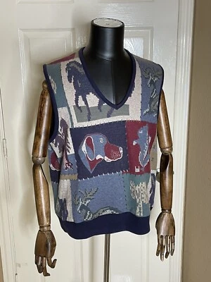 Vintage 90s Mens Flannel Finish Cotton Knit Vest L Patchwork Outdoors Structure - Image 1 of 4