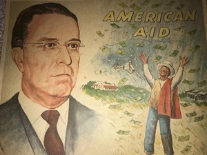 VINTAGE ARTIST SKETCH NEWSPAPER PRINT: EINAR QUIST. AMERICAN AID MONEY FALLING - Picture 1 of 6