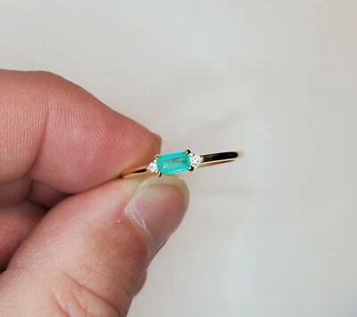 New 925 Sterling Silver Paraiba Tourmaline CZ Ring Women Size 6 14k Gold Plated - Image 1 of 3