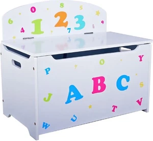 Truhenbank Spielzeugtruhe Sitztruhe Kinder Sitzbank ABC weiß m. Buchstaben - Bild 1 von 6