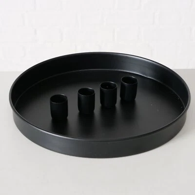 Kerzenhalter Deko Tablett Eisen Magnet für 1-4 Stabkerzen schwarz matt ø 25 cm - Bild 1 von 4