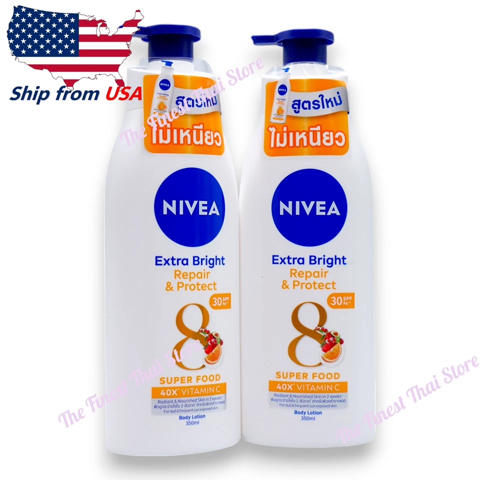 Nivea Extra Bright Repair & Protect 8 Super Food Body Lotion SPF30, 350ml x 2 - Image 1 of 1