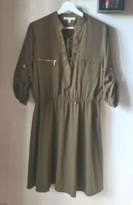 Speed Control New York Olive Green Shirt Dress 3/4 Roll Sleeve Womens Size Large - Picture 1 of 9