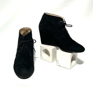 Christian Louboutin COMPACTA Black Suede Lace Up Wedge Ankle Booties Boots 7 - Picture 1 of 7