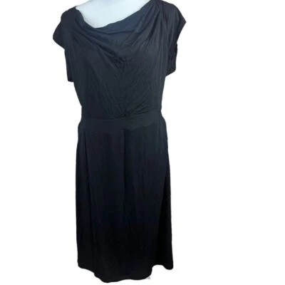 CAbi Black soft, stretchy dress with Drapy neckline, cap sleeves, Women's size M - Image 1 of 4