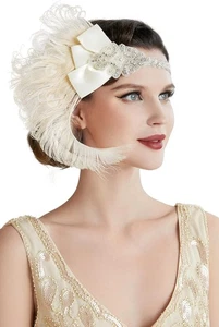 BABEYOND 20er Jahre Flapper Stirnband Pfauenfeder Kopfschmuck Gatsby Zubehör...  - Bild 1 von 4
