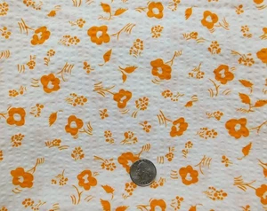 M844 Vintage Stoff weiß orange Blumen Seersucker Baumwolle 1 Yd 15" x 42" - Bild 1 von 1