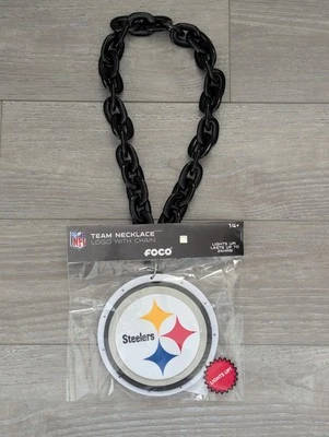 Pittsburgh Steelers Foco Foam Fan Chain Iluminar Equipo LED Collar Negro Nuevo Foto 1 de 4