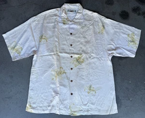 Camicia hawaiana uomo taglia XL Tommy Bahama 100% seta con bottoni beige floreale - Foto 1 di 6