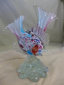 Murano Italia I. Vintage & E.D. Scultura pesce doppio 9 pollici in vetro soffiato veneziano - Foto 1 di 8
