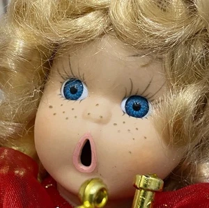Vintage 10” Red Angel Caroler Porcelain Face Posable Ornament - Picture 1 of 8
