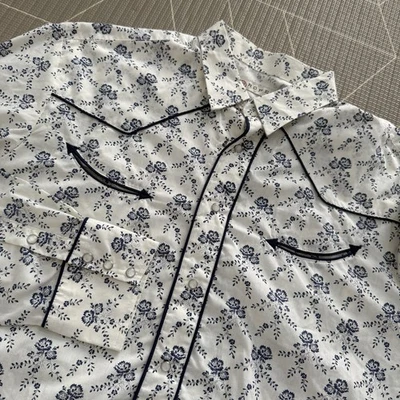 Camisa occidental con estampado floral Roper para hombre talla XL perla broches de presión blanca y azul Foto 1 de 4