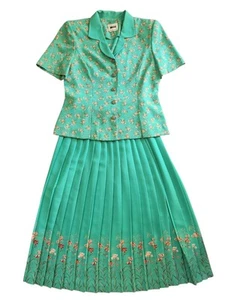 Vintage Floral Leslie Fay Dresses Blazer & Skirt Suit Set Size 10 - Picture 1 of 8