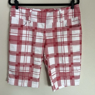 Pantalones cortos de golf Adidas Climalite rojos a cuadros para mujer ~ 10 Foto 1 de 4