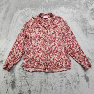 Liz Claiborne Shirt Womens Size S Red Paisley Floral Rayon Button Up Long Sleeve - Picture 1 of 7