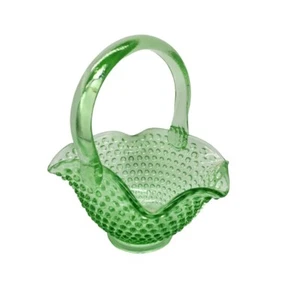 Vintage Smith Glass Green Hob Nail Ruffled Basket - Picture 1 of 7