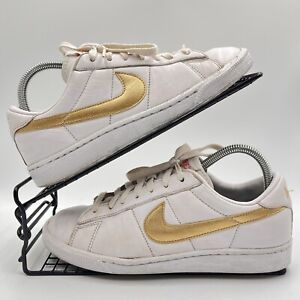 NIKE TENNIS CLASSIC WHITE TRAINERS SIZE UK 5 LEATHER METALLIC GOLD 312498-171