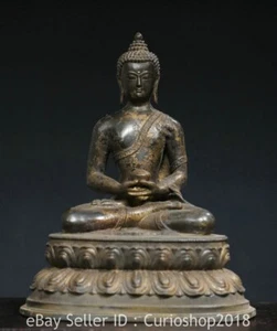 10" Old Chinese Copper Gilt Buddhism Shakyamuni Amitabha Buddha Statue - Picture 1 of 9