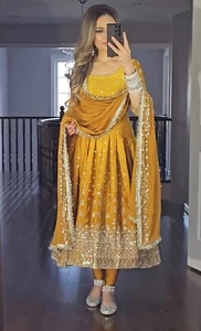 Traje de fiesta indio boda Anarkali diseñador paquistaní Salwar Kameez vestido Eid - Imagen 1 de 7