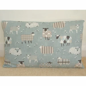 16"x12" Oblong Bolster Cover Baa Tartan Sheep Duck Egg Grey Beige Cream 12x16 - Picture 1 of 1