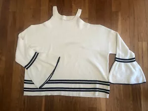 Knitted & Knotted Size Large Cold Shoulder Sweater Cream Stripes Anthropologie - Picture 1 of 3