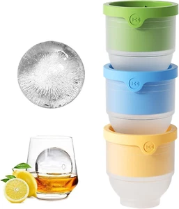 Silicone Ice Ball Mold 3 Pack Round Ice Cube Trays with Lid 60mm Easy Release Re - Picture 1 of 12