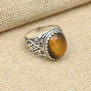 Tiger's Eye Gemstone Ring 925 Sterling Silver Anxiety Men's Ring All Size D21 - Picture 1 of 4