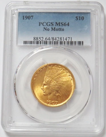 1907 NM GOLD USA $10 INDIAN EAGLE OGH PCGS MS 64 NO MOTTO PQ Cover